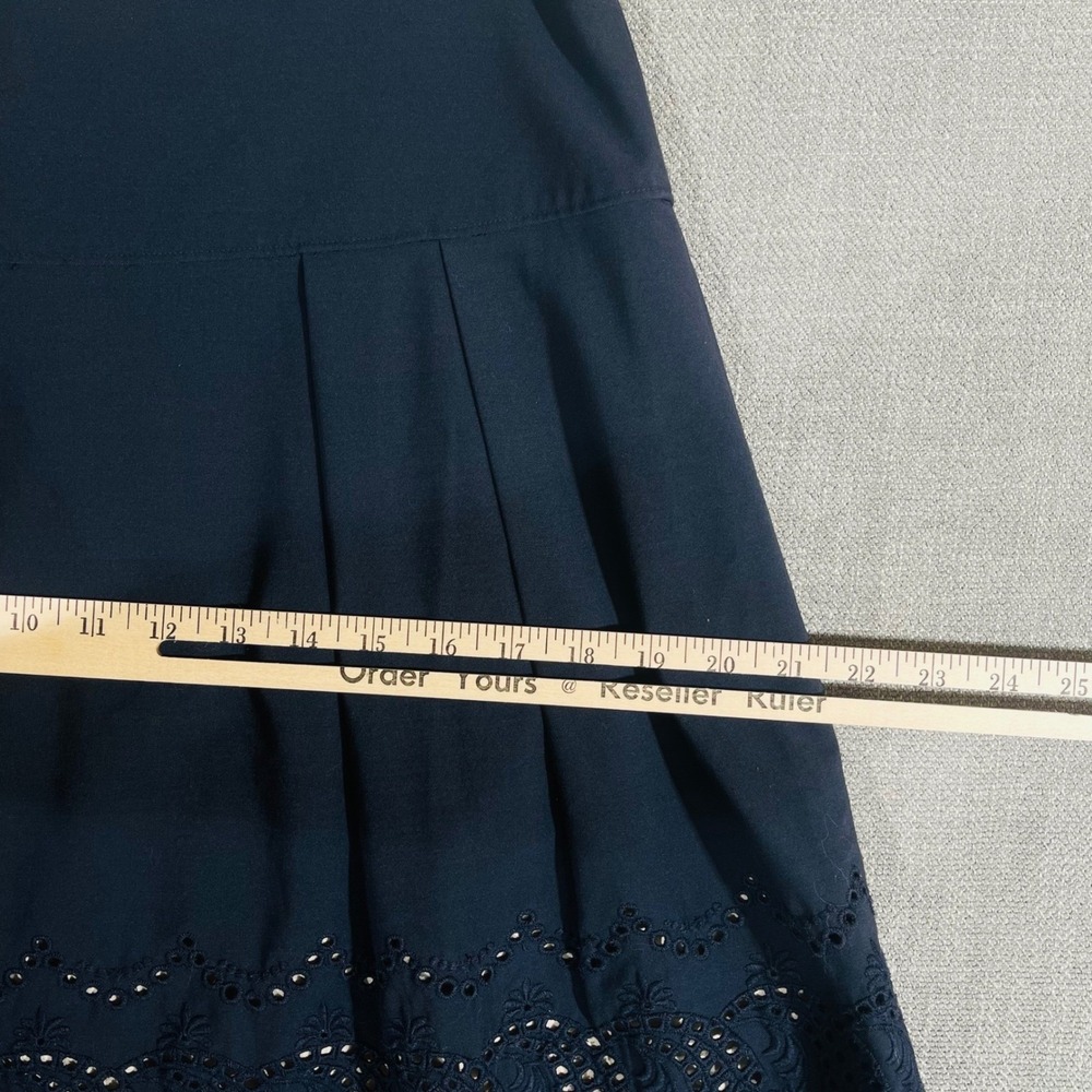 Ann Taylor Skirt Womens 6P Navy Blue Eyelet Hem Pleated Knee Length Career - Picture 4 of 14